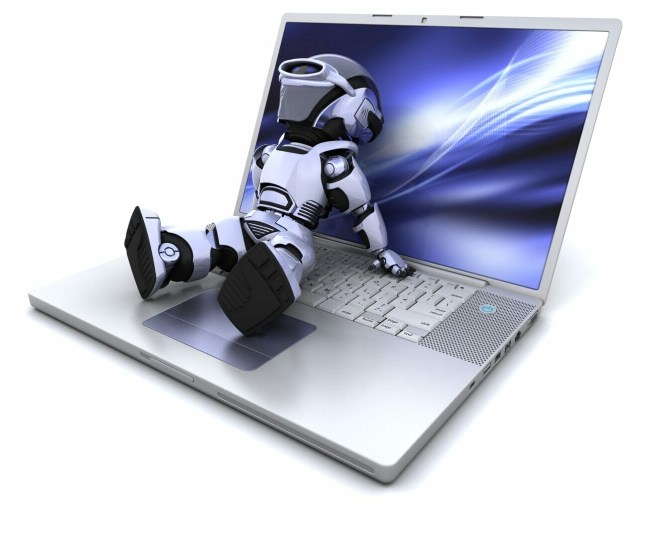 robot relaxing on a laptop