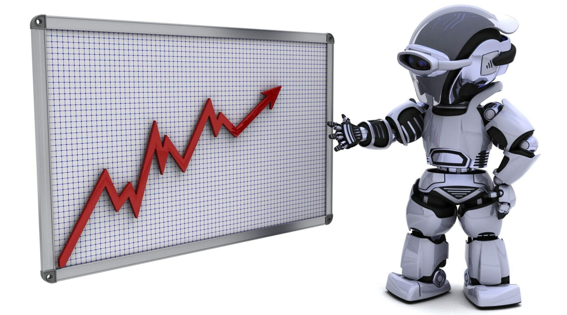 robot showing company growth on analytic scale resulting from digital marketing solutions